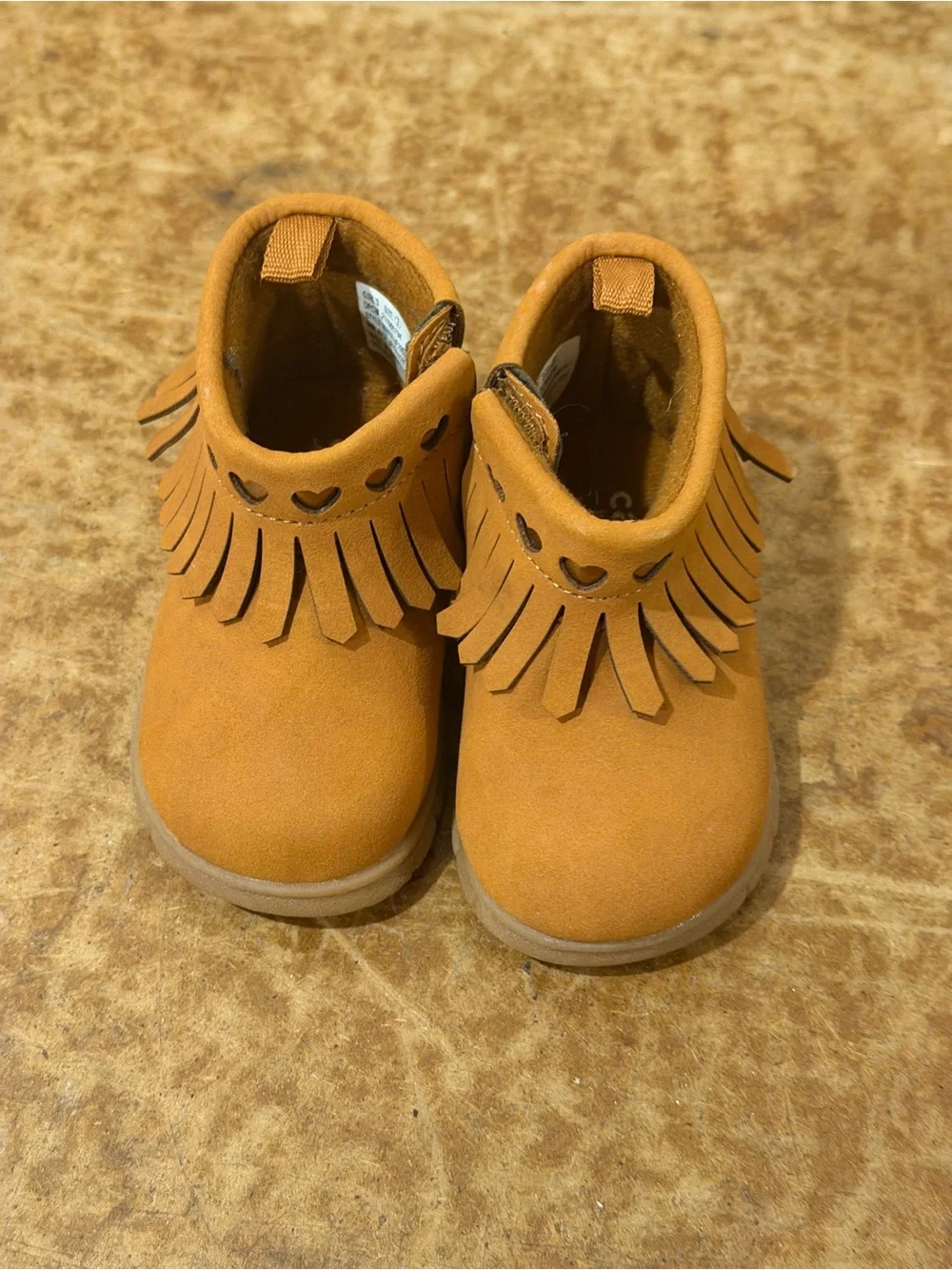 Carter's Tan Fringe Ankle Boots with Heart Cutouts